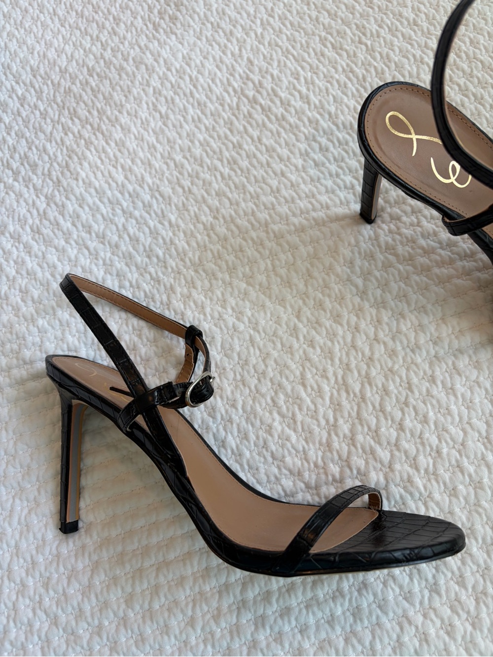 Dark brown  Croc-Embossed Strappy Stiletto Sandals Sam Edelman